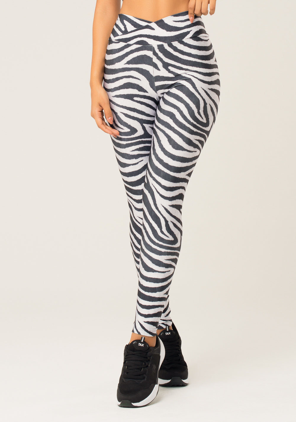 Legging Fitness Feminina Com Cós Transpassado Estampada Zebra Animal Printed Dlk