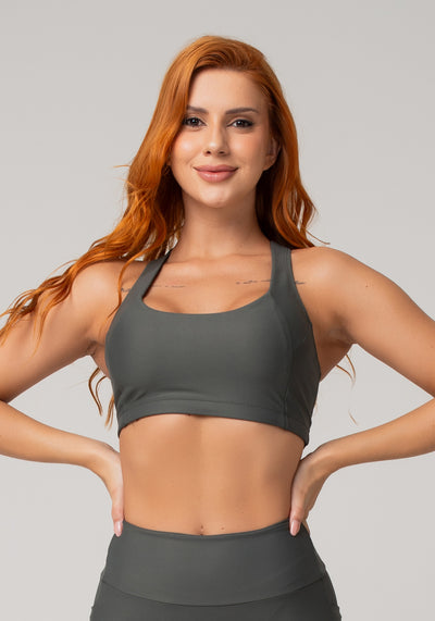 Top De Treino Feminino Modelo Nadador Básico Dlk Grafite