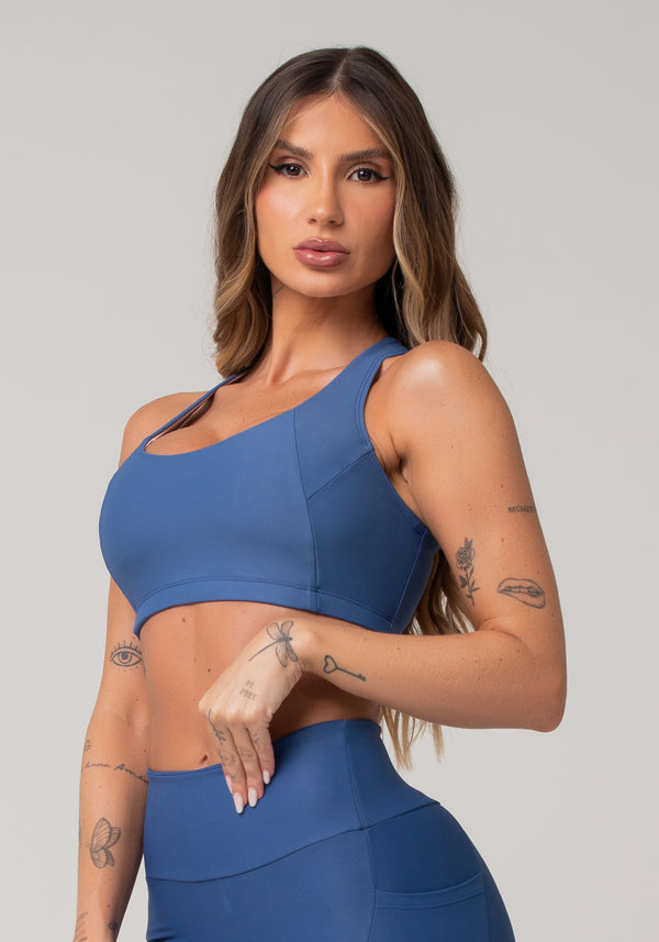 Top De Treino Feminino Modelo Nadador Básico Dlk Azul