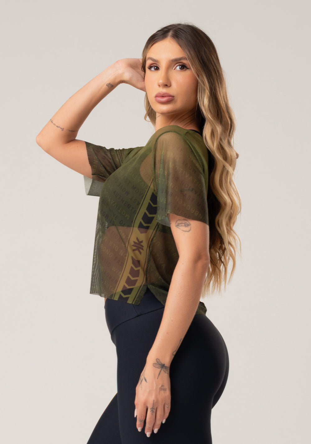 Blusa Feminina De Tule Estampada Authentic Verde Printed Dlk