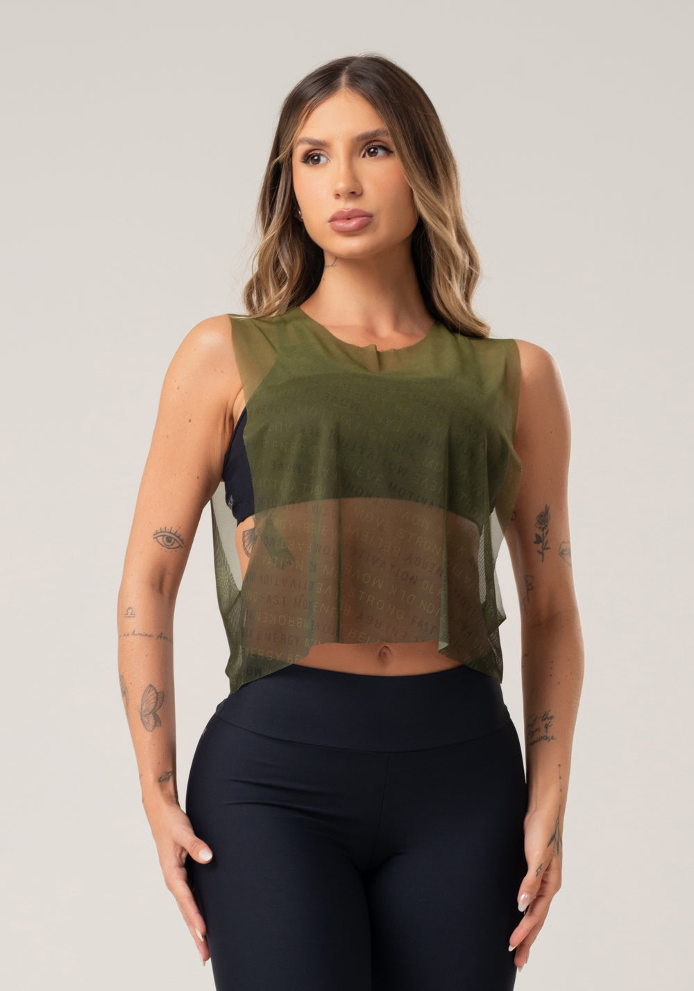 Cropped Feminino De Tule Estampado Authentic Verde Printed Dlk