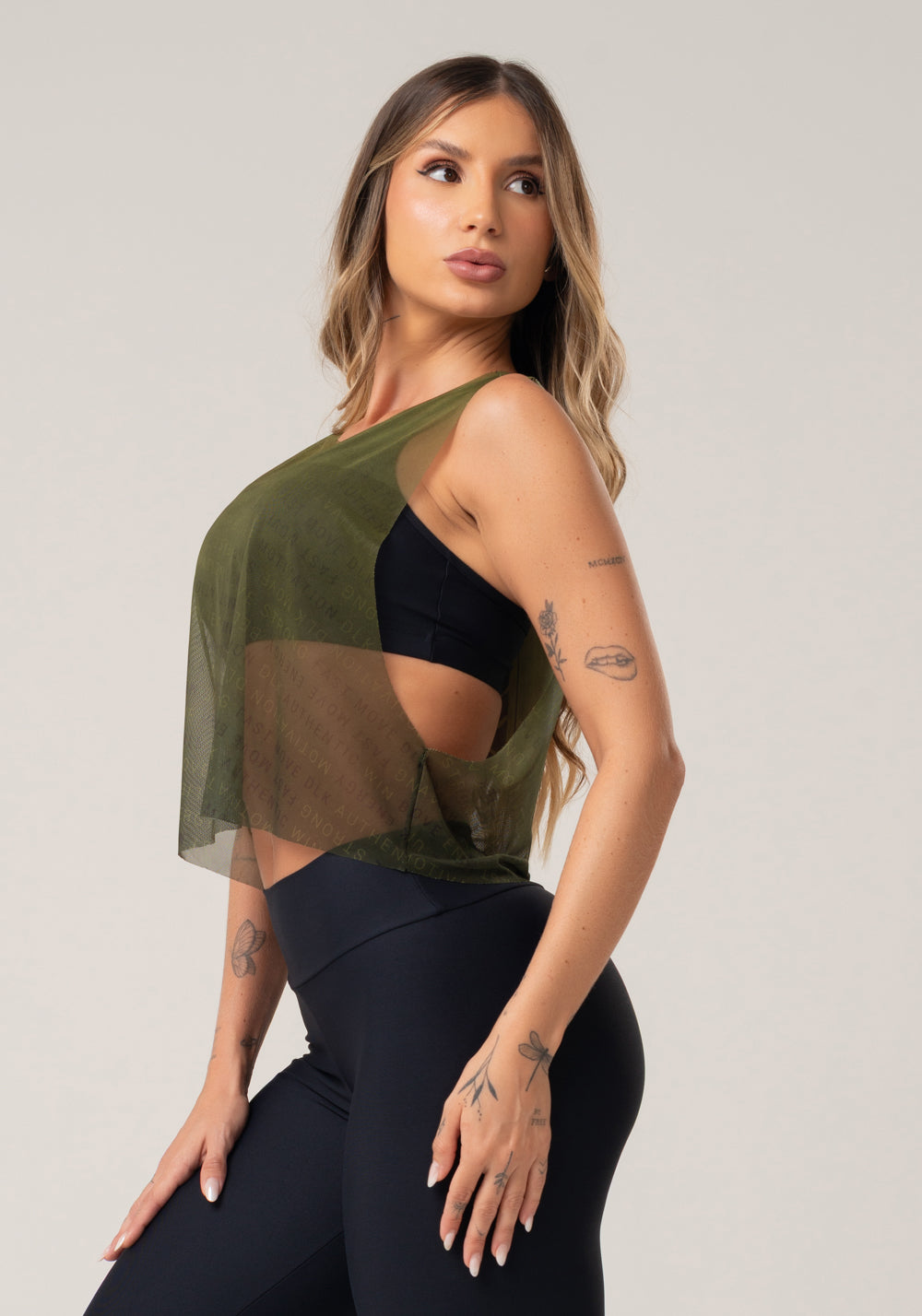 Cropped Feminino De Tule Estampado Authentic Verde Printed Dlk
