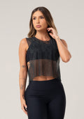 Cropped Feminino De Tule Estampado Energy Verde Printed Dlk