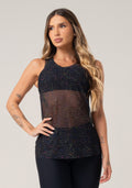 Camiseta Feminina De Tule Com Abertura Lateral Estampada Logomania Colorido Printed Dlk
