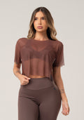 Blusa Feminina De Tule Estampada Motivation Marrom Printed Mousse Dlk