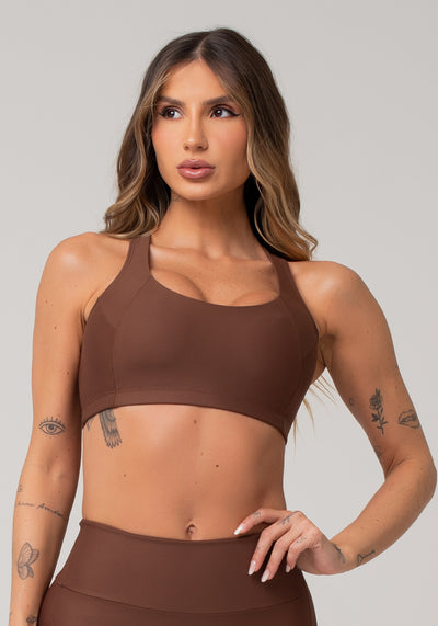 Top De Treino Feminino Modelo Nadador Básico Dlk Marrom