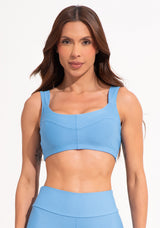 Top Fitness Feminino Azul Com Alça Larga E Recortes Aura Dlk