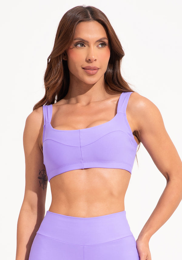 Top Fitness Feminino Lavanda Com Alça Larga E Recortes Aura Dlk