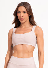 Top Fitness Feminino Nude Com Alça Larga E Recortes Aura Dlk