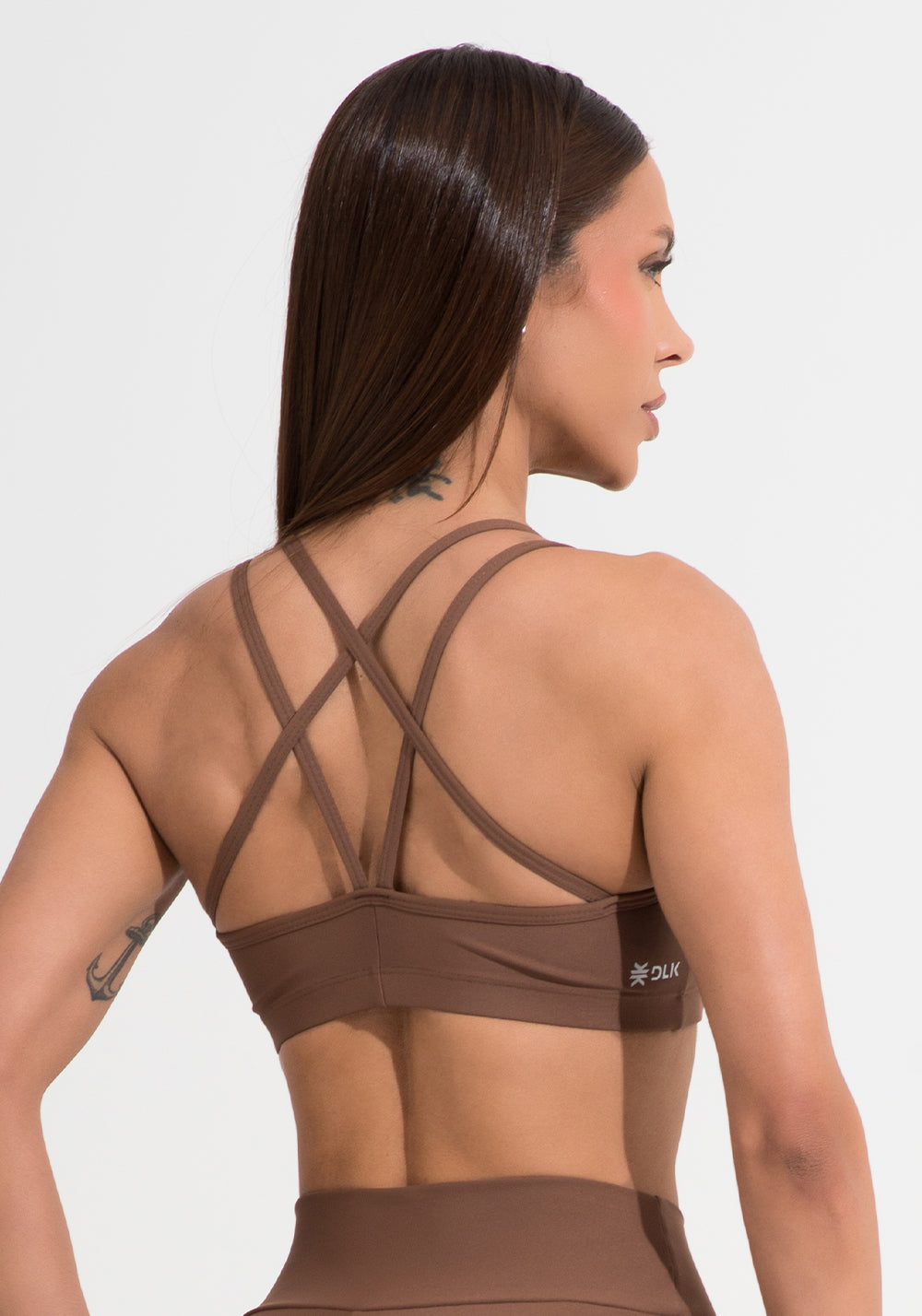 Top Fitness Feminino Marrom com Alça Dupla Aura Dlk