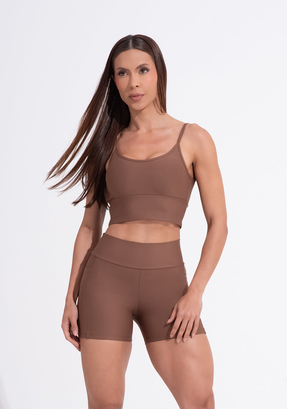 Top Fitness Feminino Marrom Com Bojo Aura Dlk