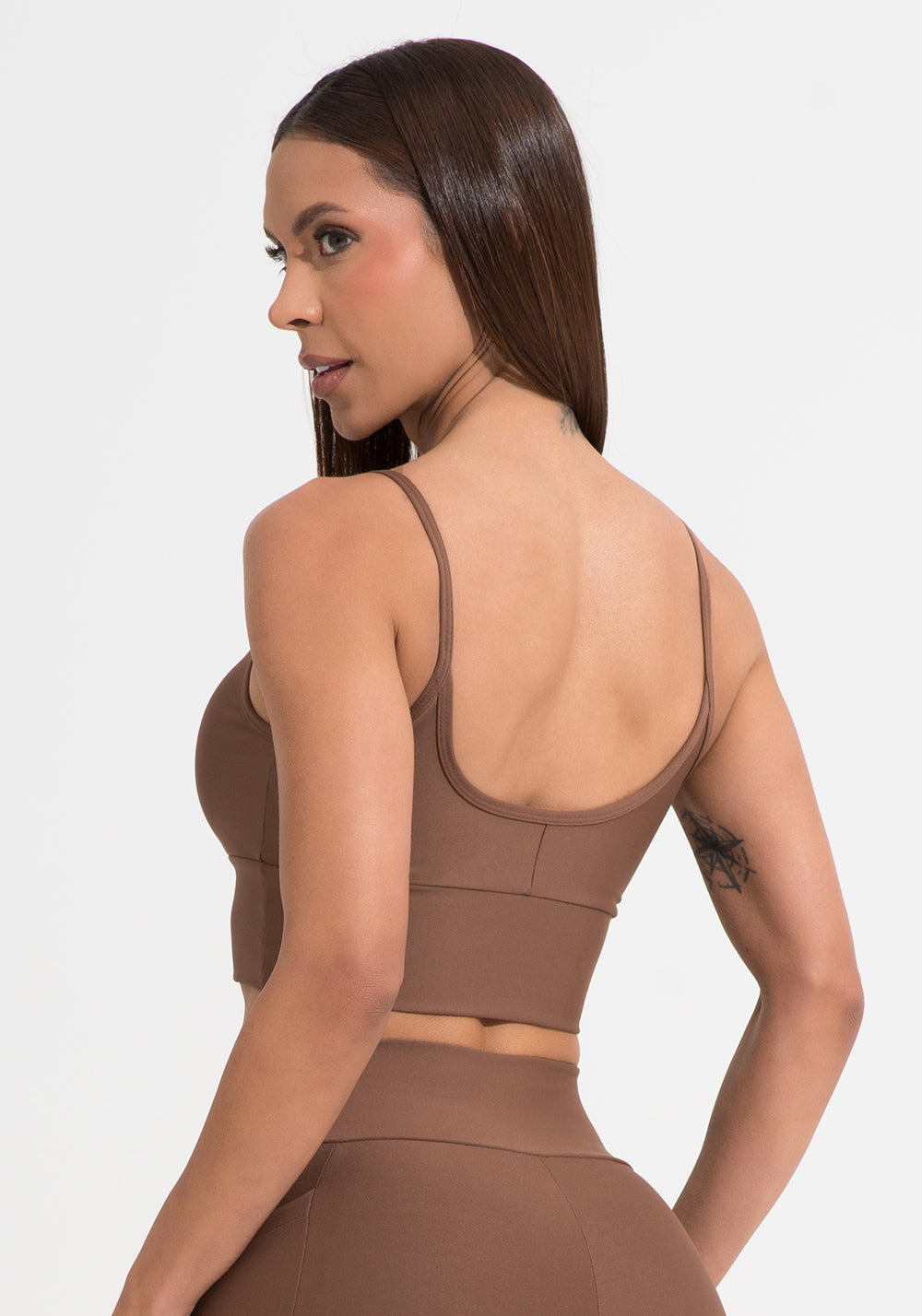Top Fitness Feminino Marrom Com Bojo Aura Dlk