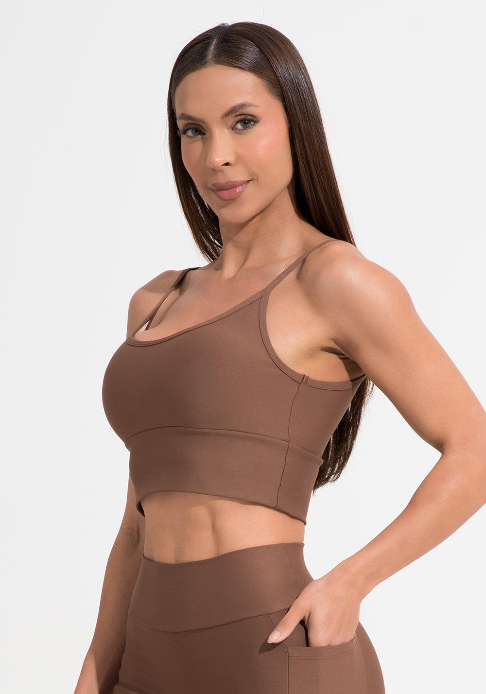 Top Fitness Feminino Marrom Com Bojo Aura Dlk