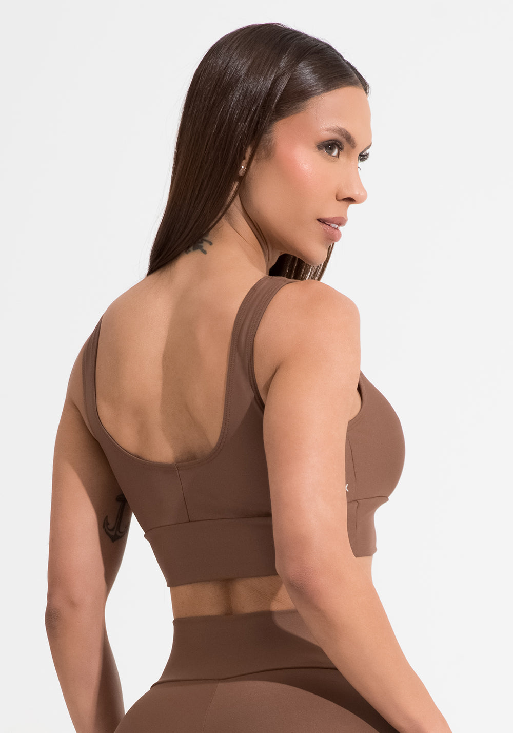 Top Fitness Feminino Marrom Com Alça Larga Aura Dlk