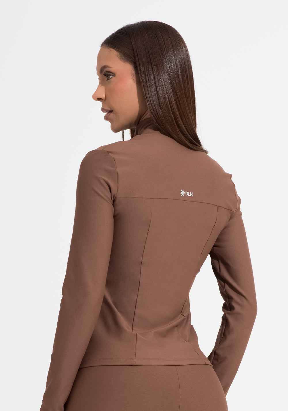 Casaco Fitness Feminino Marrom com Zíper e Bolsos Aura Dlk