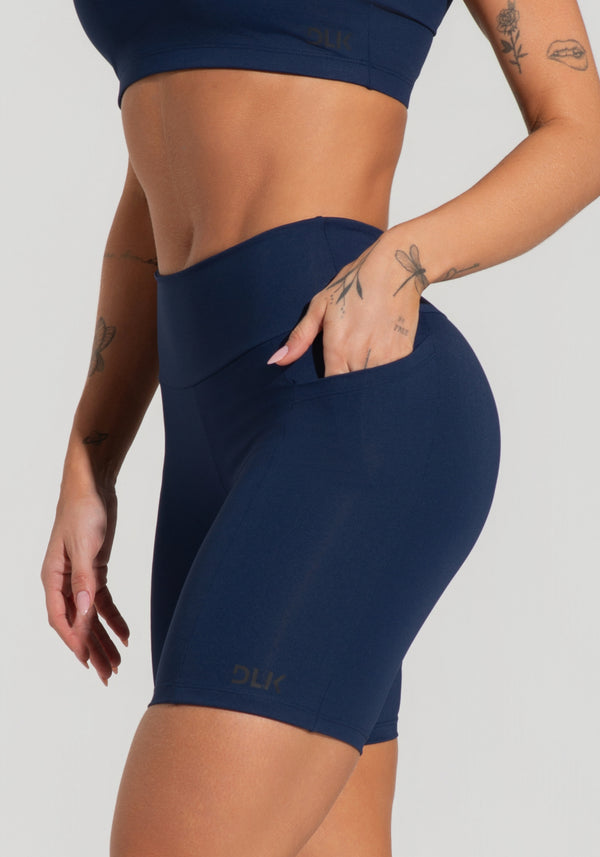 Bermuda Fitness Feminina Com Bolsos Soul Dlk Azul Marinho