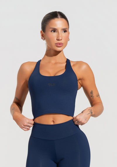 Cropped Fitness Feminino Com Alças Reguláveis Soul Dlk Azul Marinho