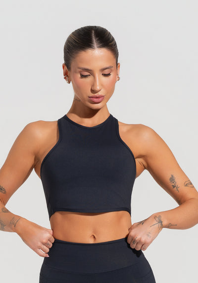 Cropped Fitness Feminino Com Cava Americana Soul Dlk Preto