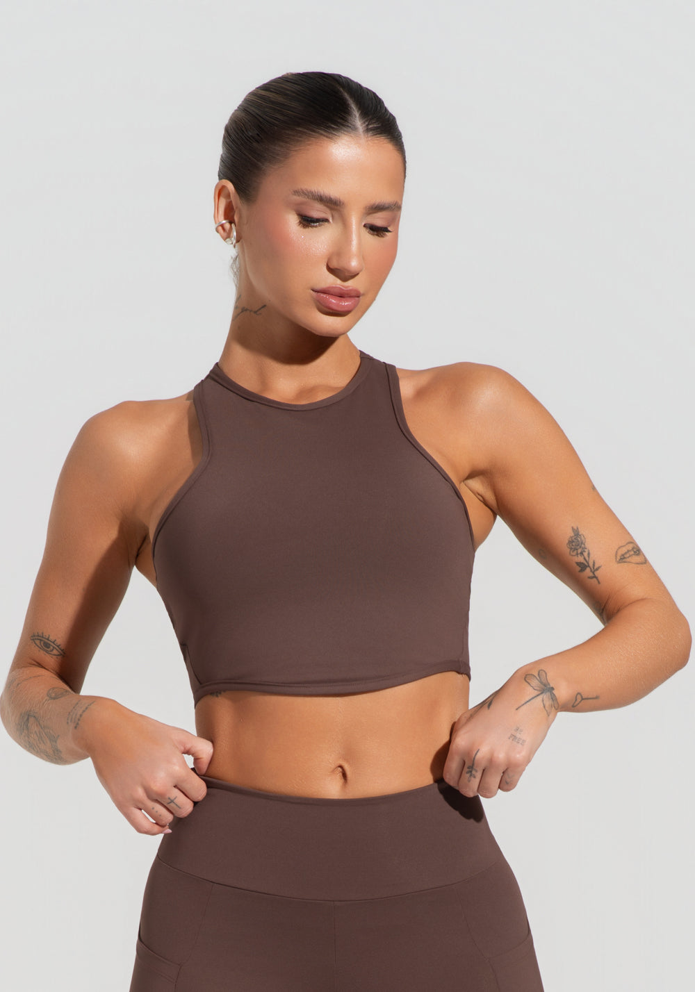 Cropped Fitness Feminino Com Cava Americana Soul Dlk Marrom