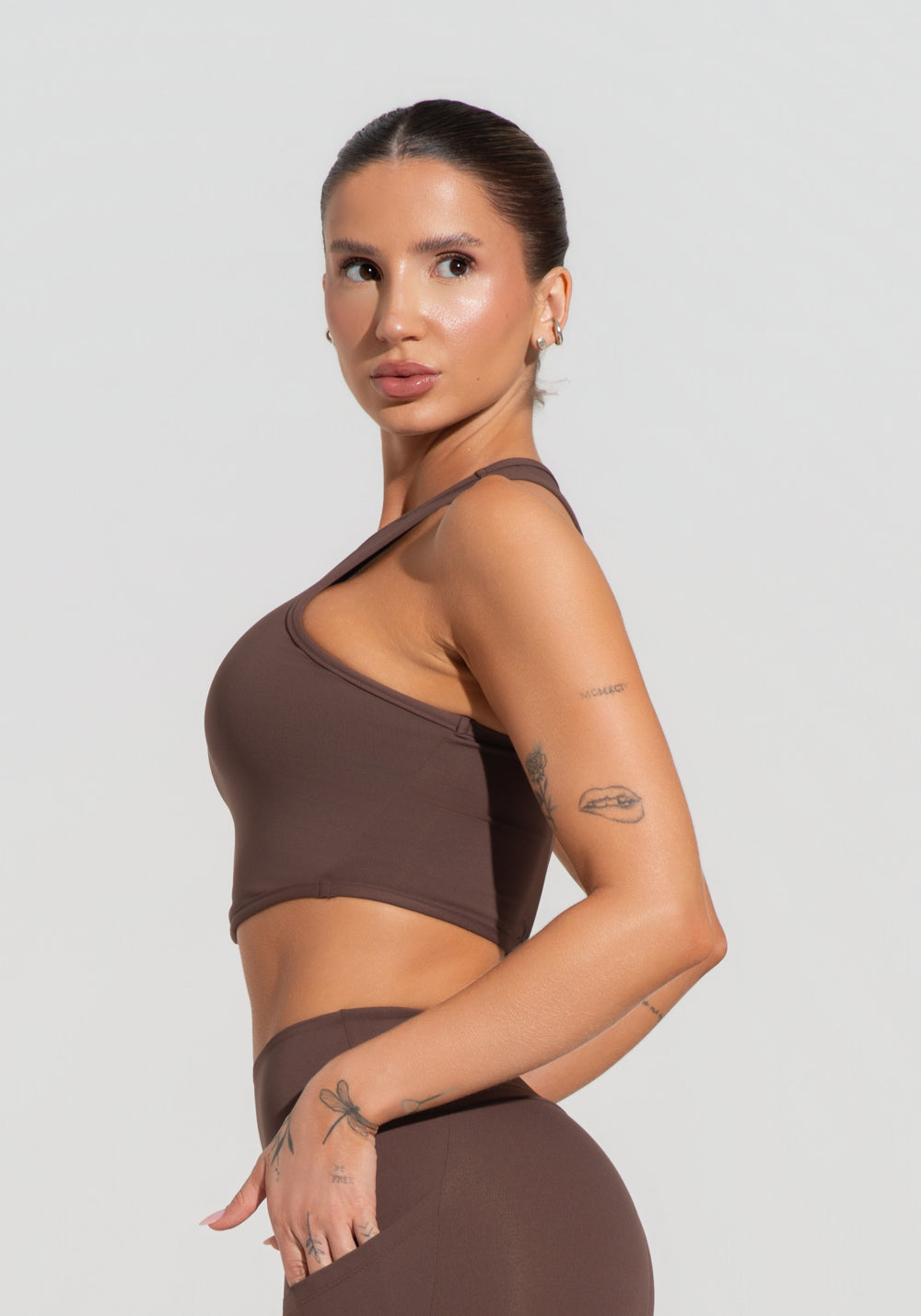 Cropped Fitness Feminino Com Cava Americana Soul Dlk Marrom