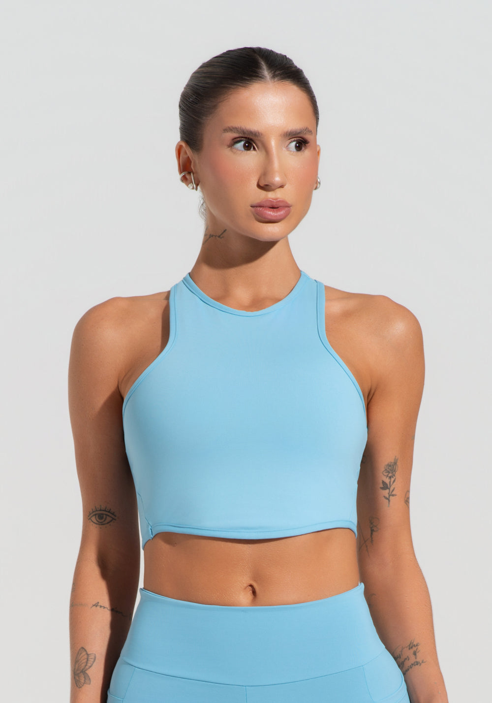 Cropped Fitness Feminino Com Cava Americana Soul Dlk Azul