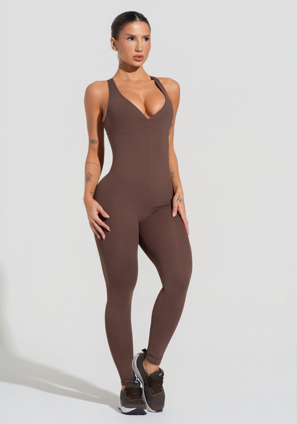 Macacão Fitness Feminino Nadador Com Decote Soul Dlk Marrom