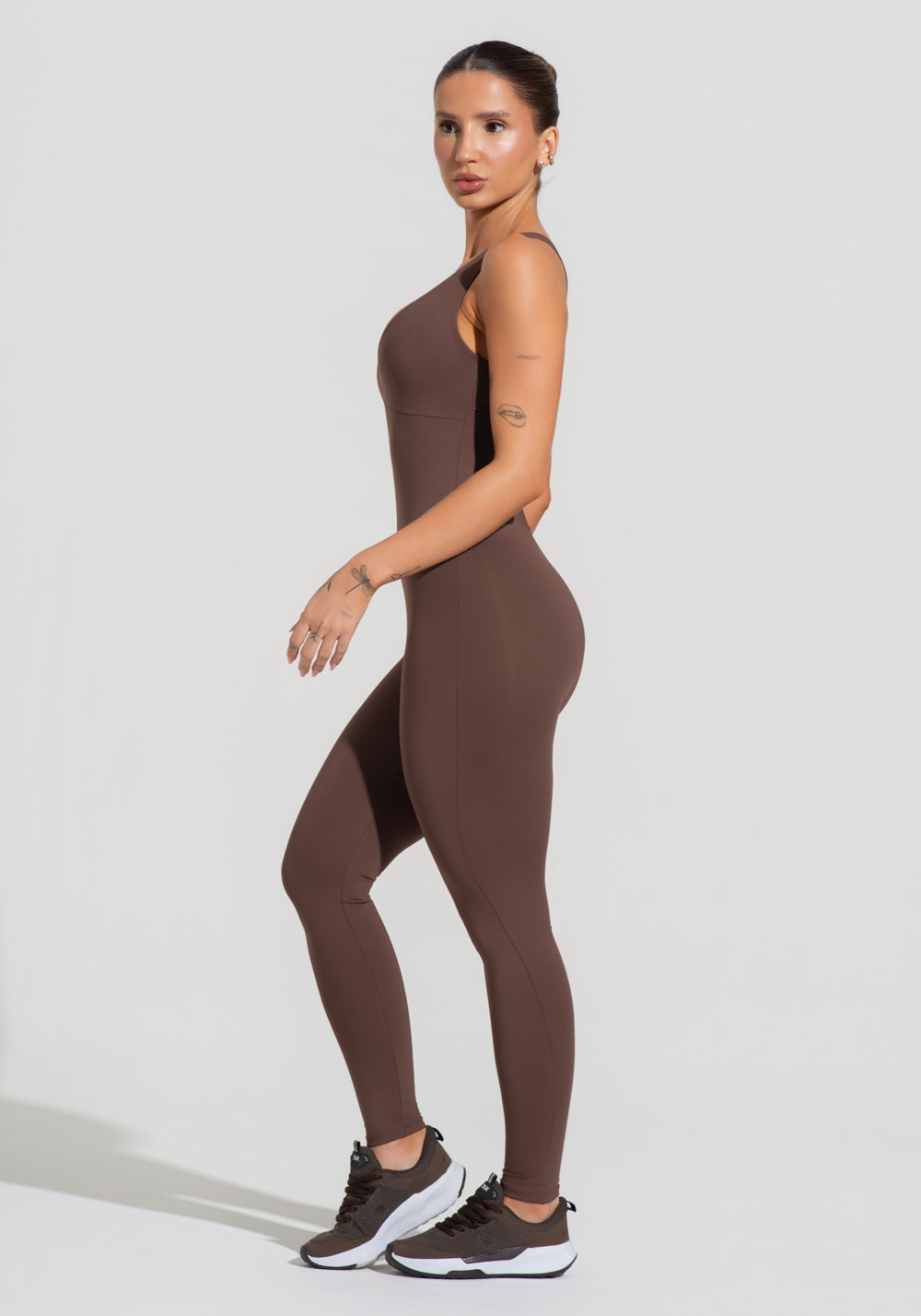 Macacão Fitness Feminino Nadador Com Decote Soul Dlk Marrom