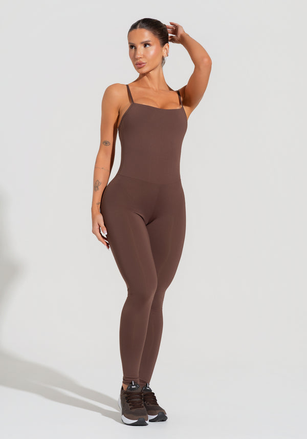 Macacão Fitness Feminino com Alças Reguláveis Soul Dlk Marrom