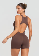 Macaquinho Fitness Feminino Nadador Com Decote Soul Dlk Marrom