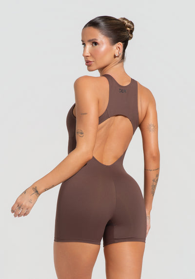 Macaquinho Fitness Feminino Nadador Com Decote Soul Dlk Marrom
