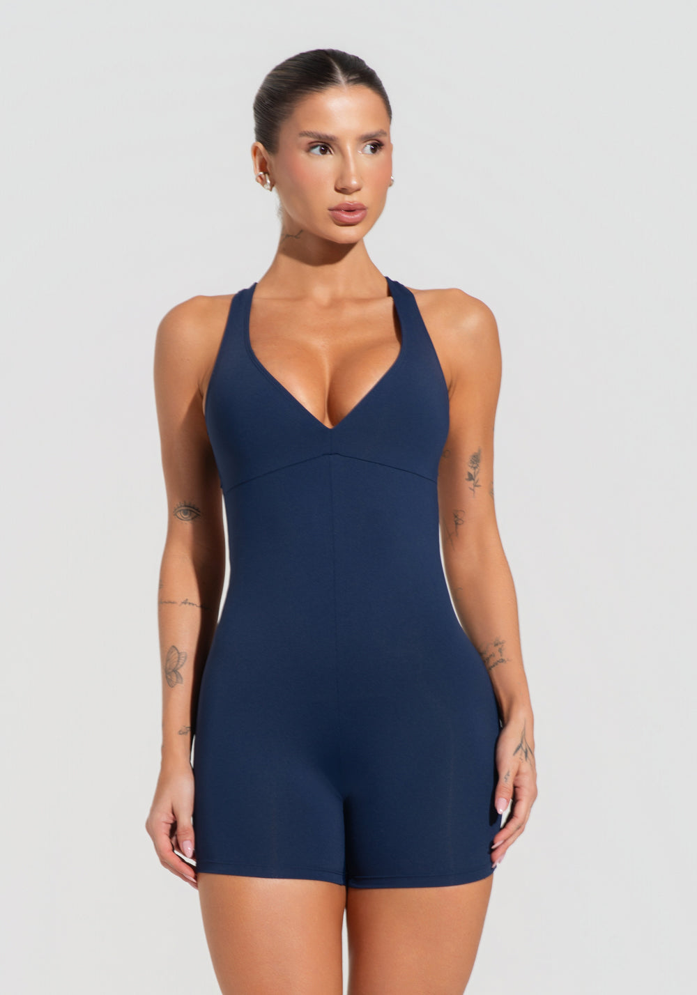 Macaquinho Fitness Feminino Nadador Com Decote Soul Dlk Azul Marinho
