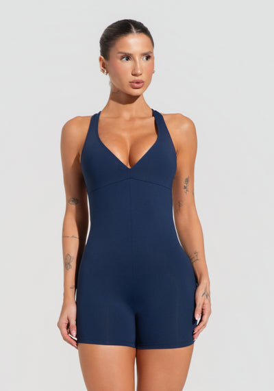 Macaquinho Fitness Feminino Nadador Com Decote Soul Dlk Azul Marinho