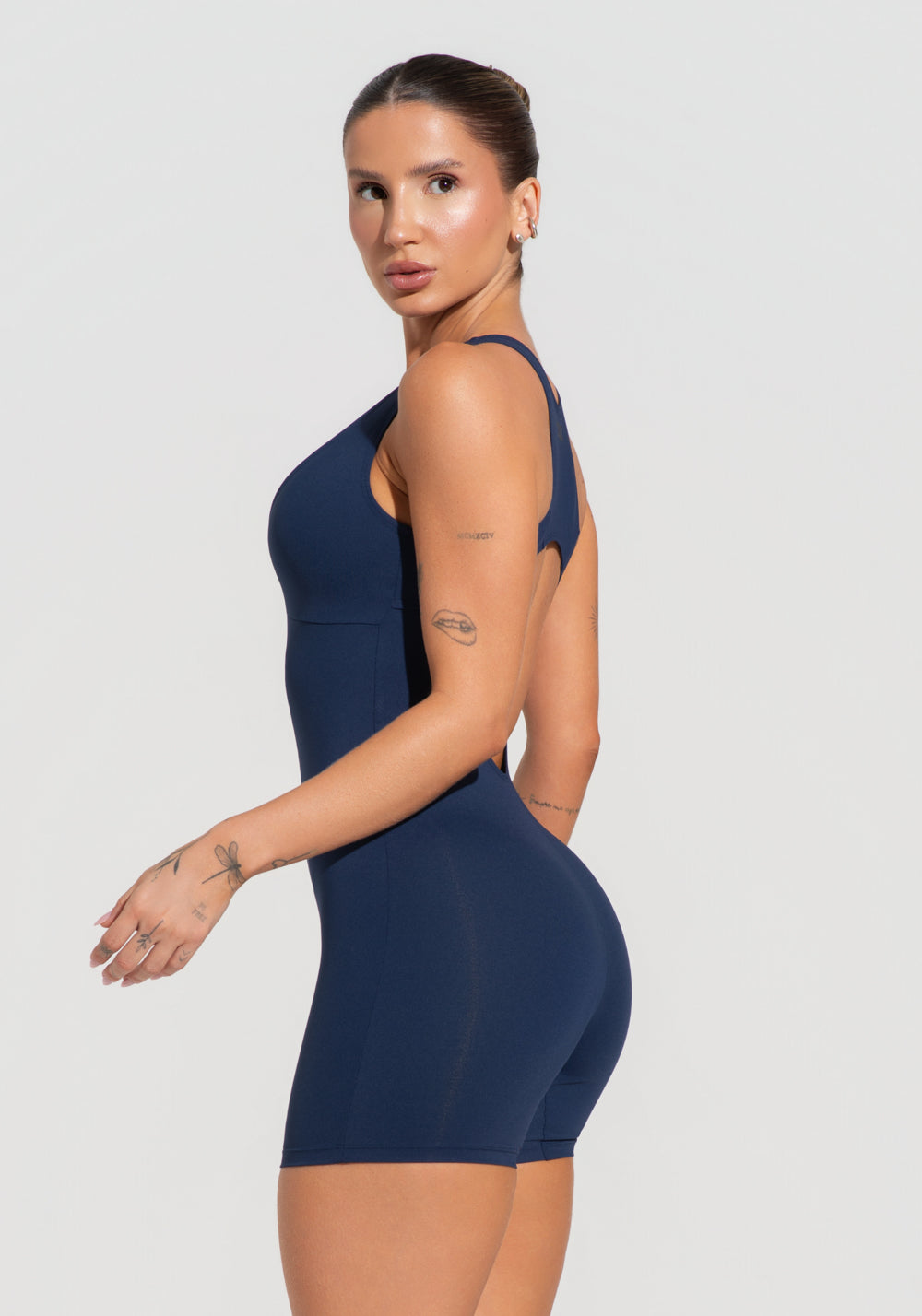 Macaquinho Fitness Feminino Nadador Com Decote Soul Dlk Azul Marinho