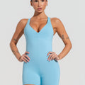 Macaquinho Fitness Feminino Nadador Com Decote Soul Dlk Azul