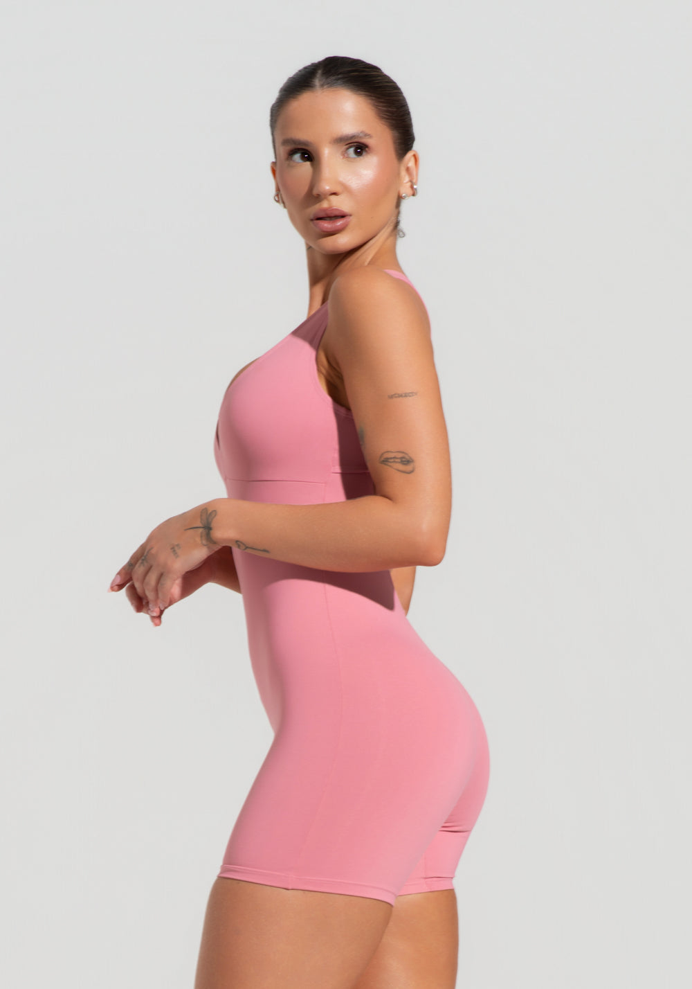 Macaquinho Fitness Feminino Nadador Com Decote Soul Dlk Rosa