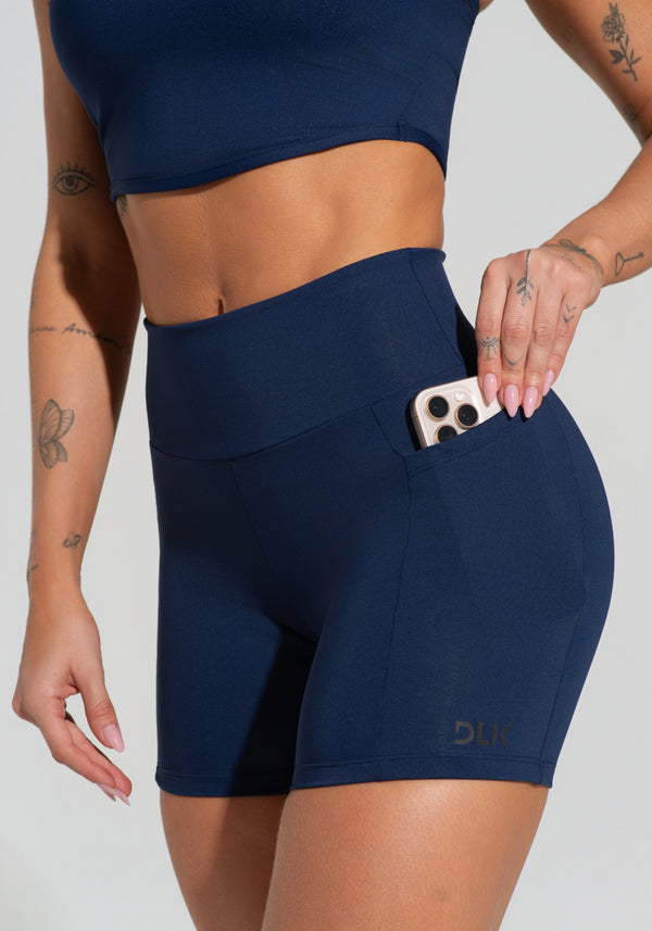 Short Fitness Feminino Com Bolsos Soul Dlk Azul Marinho