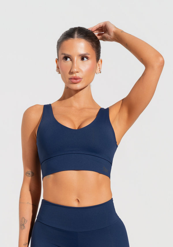 Top Fitness Feminino Com Decote V Soul Dlk Azul Marinho