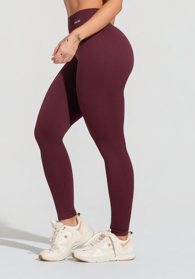 Legging Fitness Feminina Vinho Canelada Com Cós Alto Seamless+ Dlk