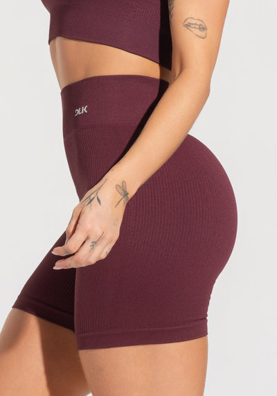 Bermuda Fitness Feminina Vinho Canelada Com Cós Alto Seamless+ Dlk