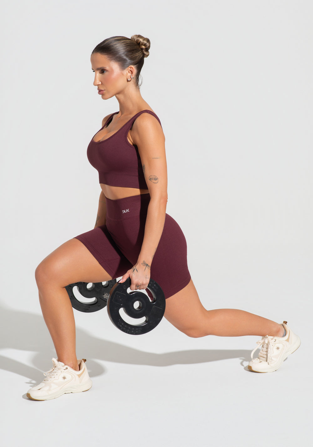 Bermuda Fitness Feminina Vinho Canelada Com Cós Alto Seamless+ Dlk