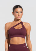 Top Fitness Feminino Vinho Canelado Com Bojo E Detalhe Vazado Seamless+ Dlk