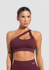 Top Fitness Feminino Vinho Canelado Com Bojo E Detalhe Vazado Seamless+ Dlk