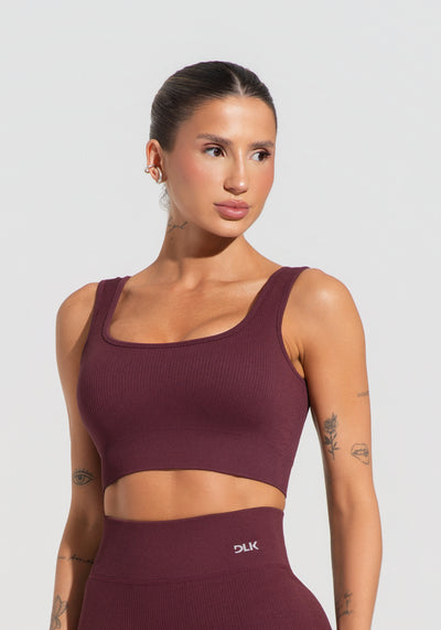 Top Fitness Feminino Vinho Canelado Com Bojo Seamless+ Dlk