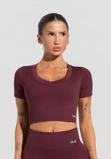 Cropped Feminino Vinho Canelado Seamless+ Dlk