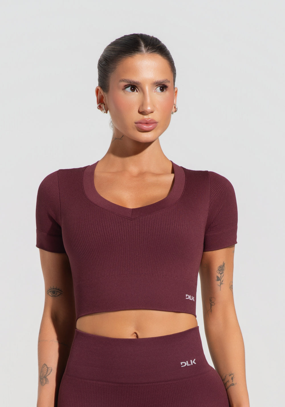Cropped Feminino Vinho Canelado Seamless+ Dlk