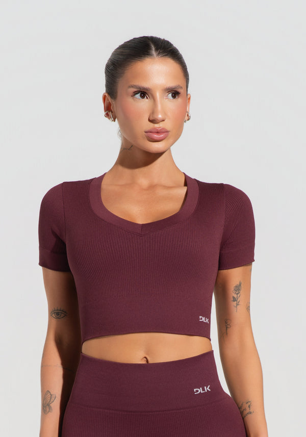 Cropped Feminino Vinho Canelado Seamless+ Dlk