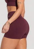Short Fitness Feminino Vinho Canelado Com Cós Alto Seamless+ Dlk