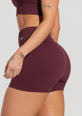 Short Fitness Feminino Vinho Canelado Com Cós Alto Seamless+ Dlk