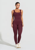 Macacão Fitness Feminino Vinho Canelado Com Bojo Seamless+ Dlk