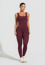 Macacão Fitness Feminino Vinho Canelado Com Bojo Seamless+ Dlk